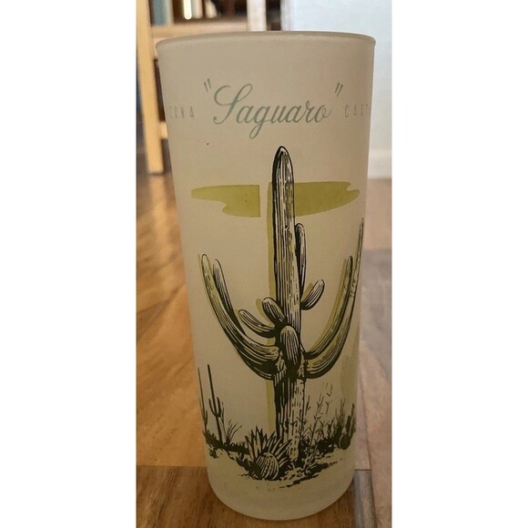 VINTAGE Blakely Oil & Gas Arizona SAGUARO CACTUS Tall Frosted Collins GLASS - Picture 1 of 10